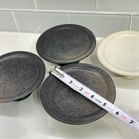 Stoneware Pedestal Mini Dessert Cake Holder/ Pottery Bowl Set of 4 - Picture 7 of 8